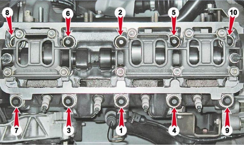 Процесс затяжки болтов ГБЦ на 8-ми клапанном двигателе ВАЗ 21116
