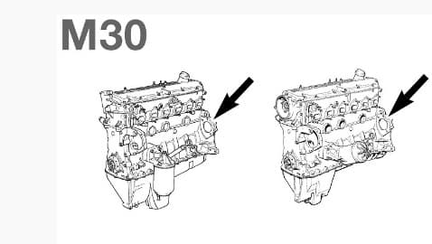 Расположение номера на двигателе BMW m30
