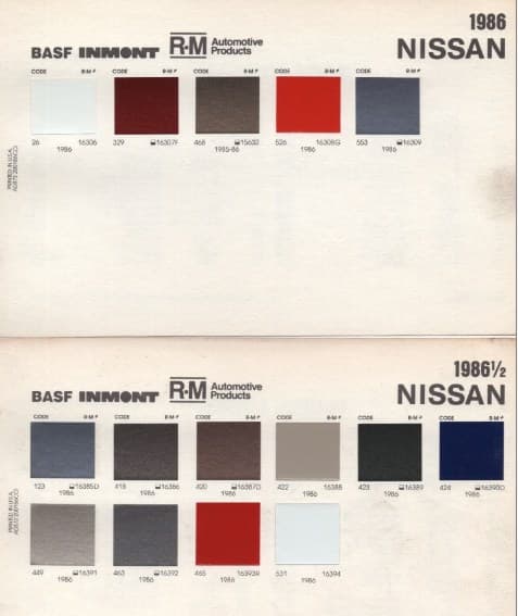 Все коды цветов краски автомобилей Ниссан / Датсун