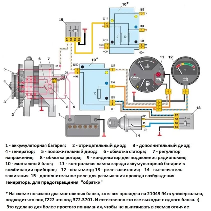 Схема подключения генератора ВАЗ г222 или 37.3701