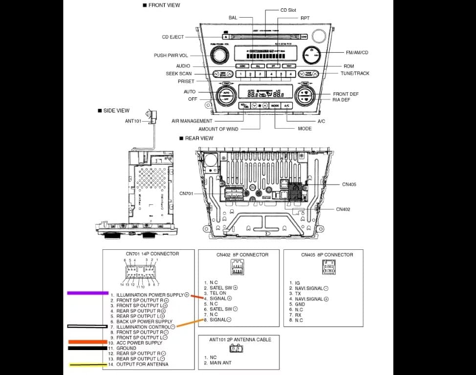 Распиновка магнитолы Subaru Legacy gx-201lh