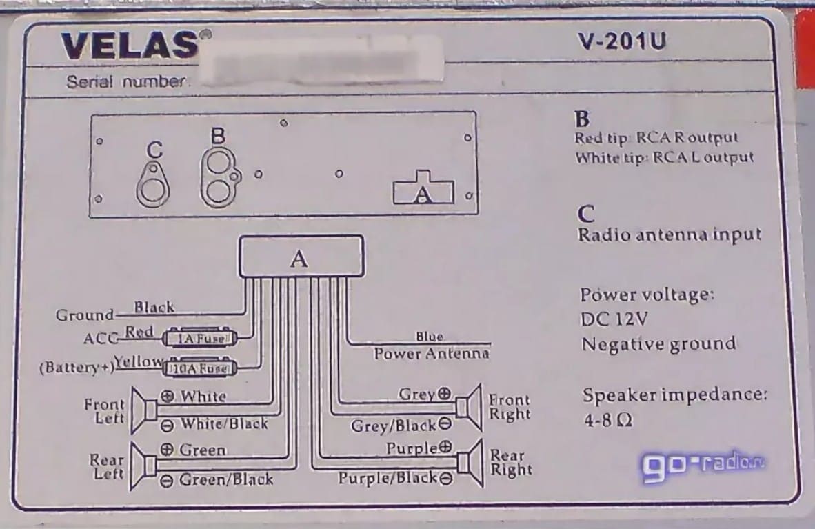 Схема подключения Распиновка Velas v-201u