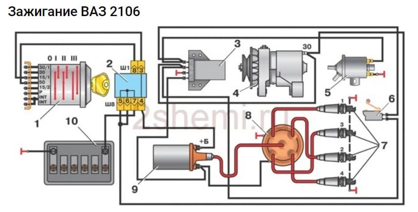 Схема подключения замка зажигания ваз 2106