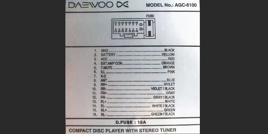 Распиновка магнитолы Daewoo agc-6110