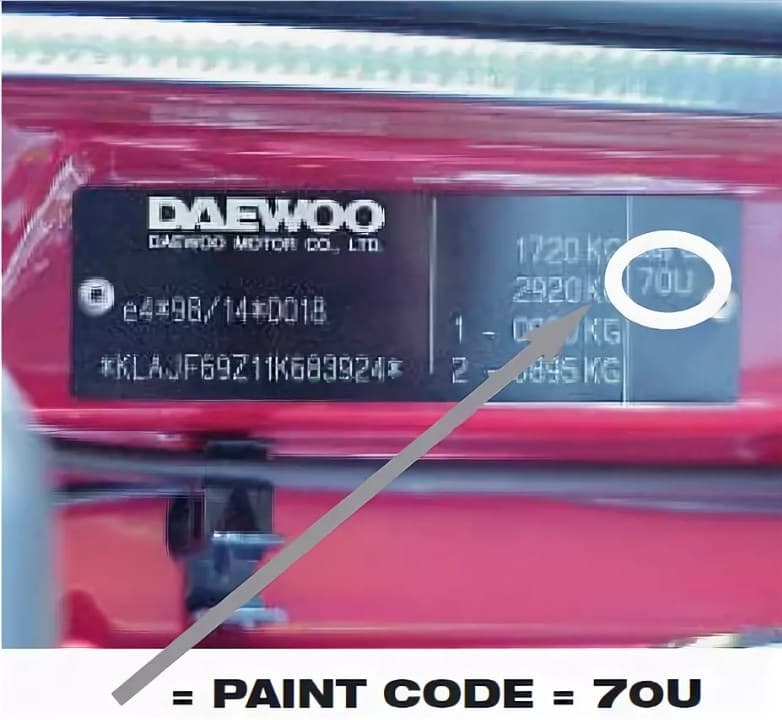 Таблица с кодом цвета краски на Daewoo