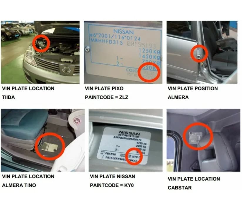 Все номера рамы, шасси, кузова, идентификационные номера на автомобилях Nissan